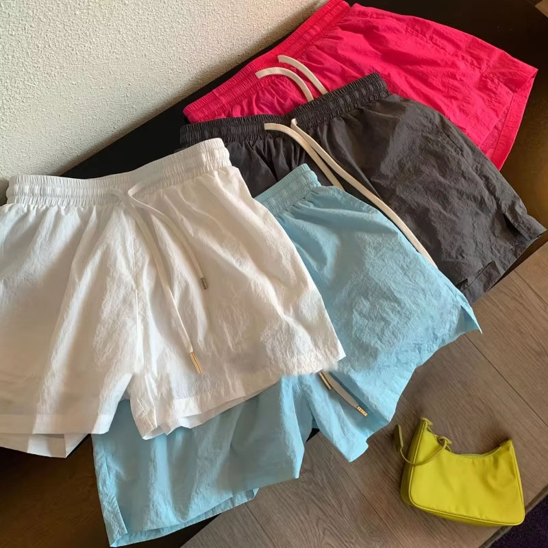 CHINEE Women's Solid Color Sleep Bottoms Summer Thin High Waist Nylon Loose Shorts Female Casual Wide Leg Loungewear Shorts