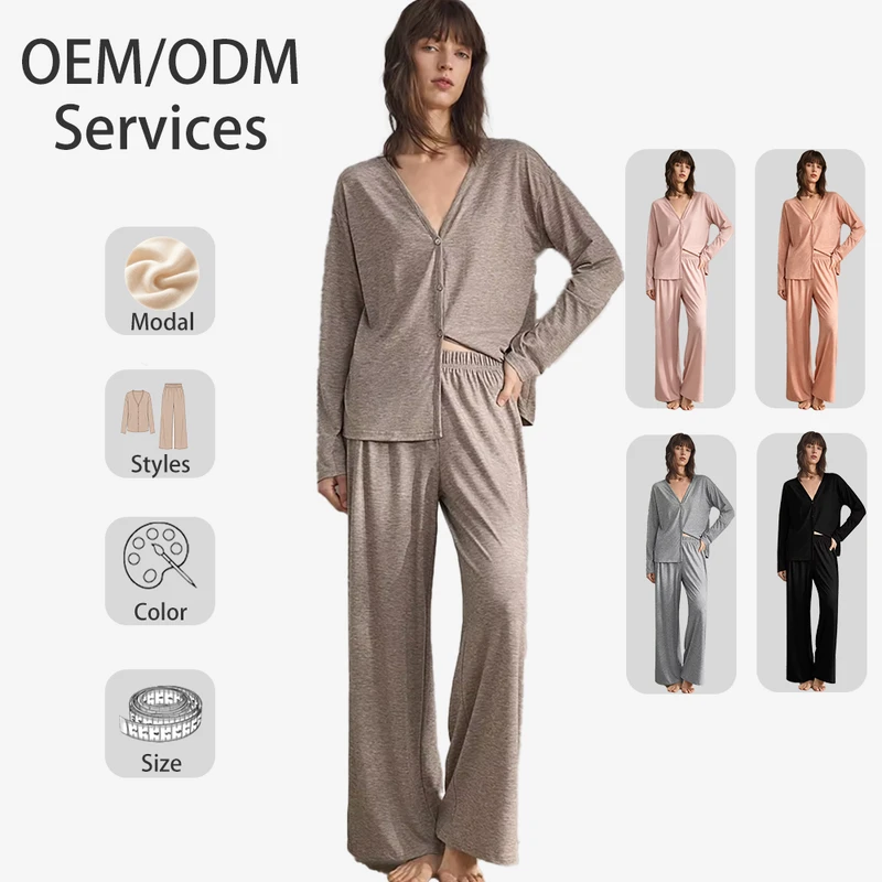 CHINEE Women's Spring Fashionable Pajama Set Long Sleeved And Long Pants Two Piece Set Skin Friendly Modal Pajama Set