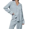 CHINEE Women's Spring Summer Breathable Quick Dry 100% Cotton Long Sleeve Elastic Waist Satin Pajama Set Comfortable Cozy Sleepwear