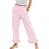 CHINEE Womens Striped Lounge Pants Cotton Ruffle Hem Elastic Waist Pj Bottoms With Pockets Spring Sleepwear
