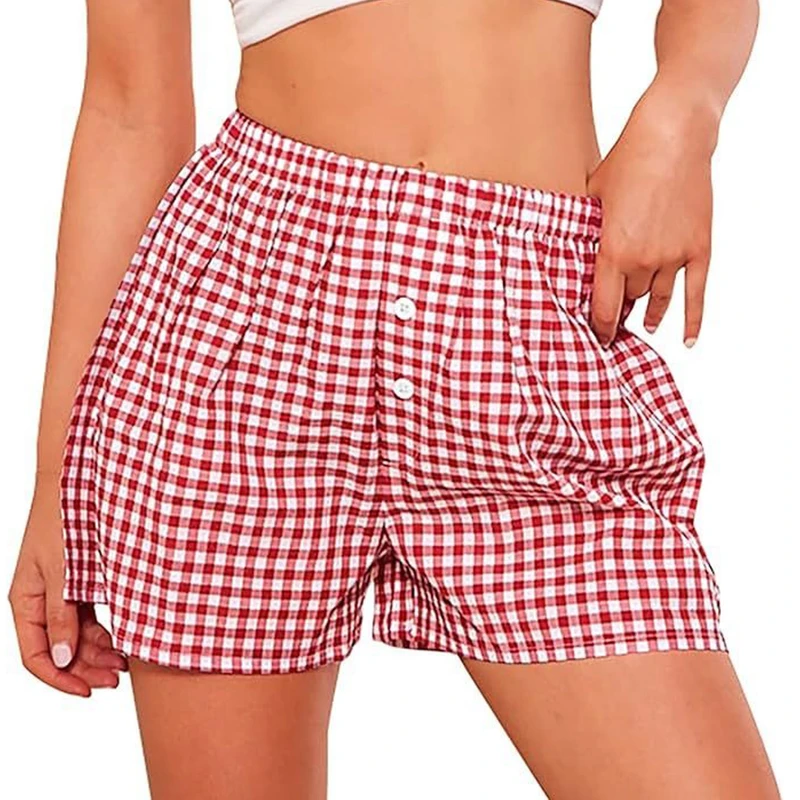 CHINEE Women's Summer Breathable Fleece 100% Cotton Hot Shorts Casual Lounge Sleep Boxer Elastic Waist Plain Dyed Colored Customized