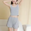 CHINEE Women's Summer Casual Sleepwear Breathable Comfortable Smooth Short Sleeved Neck Pajamas Set Elastic Waist Soft Viscose Knitted