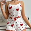 CHINEE Women's Summer Elastic Waist Printed Halter Shorts Breathable European Style Sleepwear