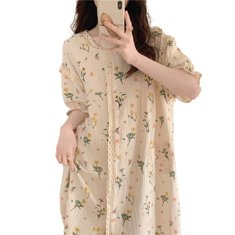 CHINEE Women's Summer Floral Printed Short Sleeve Loose Fit Home Wear Nightdress Comfortable Cartoon Print Pajamas Low Price