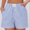 CHINEE Women's Summer Gingham Pattern Hot Shorts Casual Lounge Sleep Plaid Boxer with Elastic Waist Plain Dyed Logo Beach Bottoms