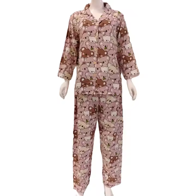 CHINEE Women's Summer Nightgowns Soft Comfortable Cool Material Long Sleeve with Elastic Waist Pants Knee Length Pajamas