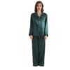 CHINEE Women's Summer Satin Pajama Set Turn Down Collar Long Sleeve Trousers Plain Sleepwear Leisure Pijamas for Home Wear