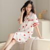 CHINEE Women's Summer Satin Silk V Neck Short Sleeve Heart Floral Shirt Nightgown Leisure Anti Static