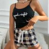 CHINEE Women's Summer Sleepwear Pajamas Elastic Waist Vest Shorts with Letter Print Knitted Breathable Plus Size Home Wear for Winter