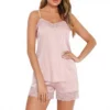 CHINEE Women's Summer Solid Satin Sleepwear Comfortable Breathable Sexy Low-Cut Low-Rise Lace Top and Shorts Satin Pajamas