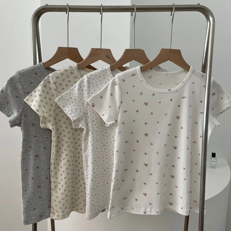 CHINEE Women's Summer T-Shirt Short-Sleeved Printed Pure Cotton Fashionable Slim-Fitting Undergarment Top Pajamas