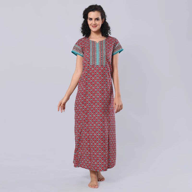 CHINEE Women's Super Soft Comfortable Viscose Liva Maxi Night Gown Free Size Nighty Dress with Elastic Waist and Pocket