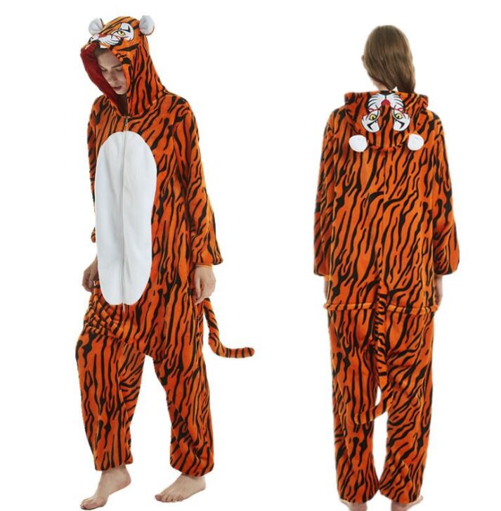CHINEE Women's Thermal Elegant Flannel Pajamas Hoodie Jumpsuit with Cartoon Animal Pattern One Piece Nightgown