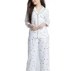 CHINEE Women's Thermal Satin Sleepwear Printed Shirts Trousers Sets Elastic Waist Spring Summer Custom Made