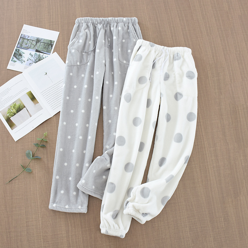 CHINEE Women's Thick Flannel Pajama Pants Autumn Winter Warm Large Size Loose Trousers Coral Fleece Knitted Loungewear