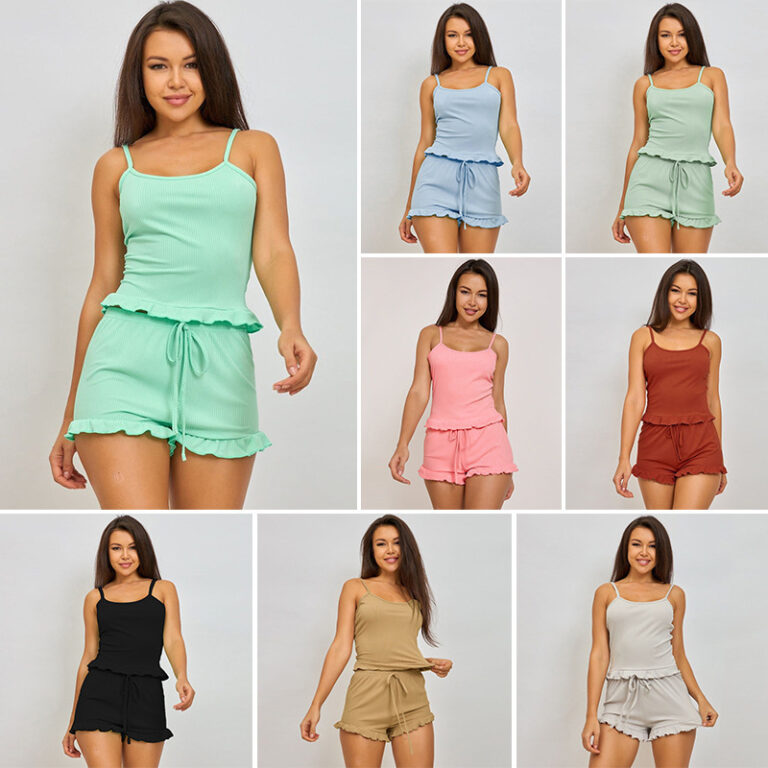 CHINEE-Womens-Two-Piece-Satin-Pajama-Set-Solid-Color-or-Stripe-Includes-Sexy-Camisole-and-Shorts-for-Home-Wear