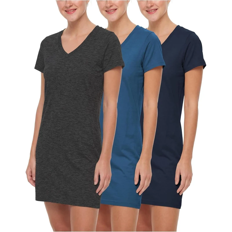 CHINEE Women's V Neck Sleep Shirt Short Sleeve Soft Jersey Nightwear Combo Pack