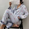 CHINEE Women's V neck Long Sleeve Woven Thermal Pajama Set Elastic Waist Breathable Romantic ODM Casual Autumn Spring