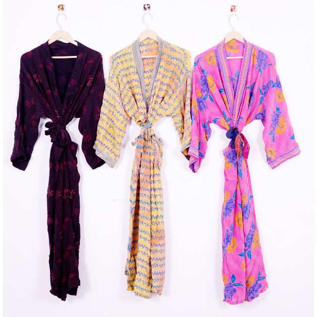 CHINEE Women's Vintage Silk Kimono Robe Summer Breathable Quick Dry Lounge Wear Night Gown Gift