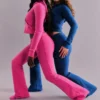 CHINEE Women's Waffle Knit Cotton Loungewear Sweatsuit Set Long Sleeve Top with Pants Embroidered Spring Lounge Pockets