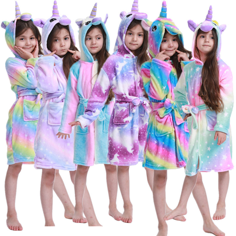 CHINEE Women's Winter Flannel Fleece Bathrobes Unicorn Themed Hooded Sleepwear Robes for Girls Plus Size Thermal Homewear