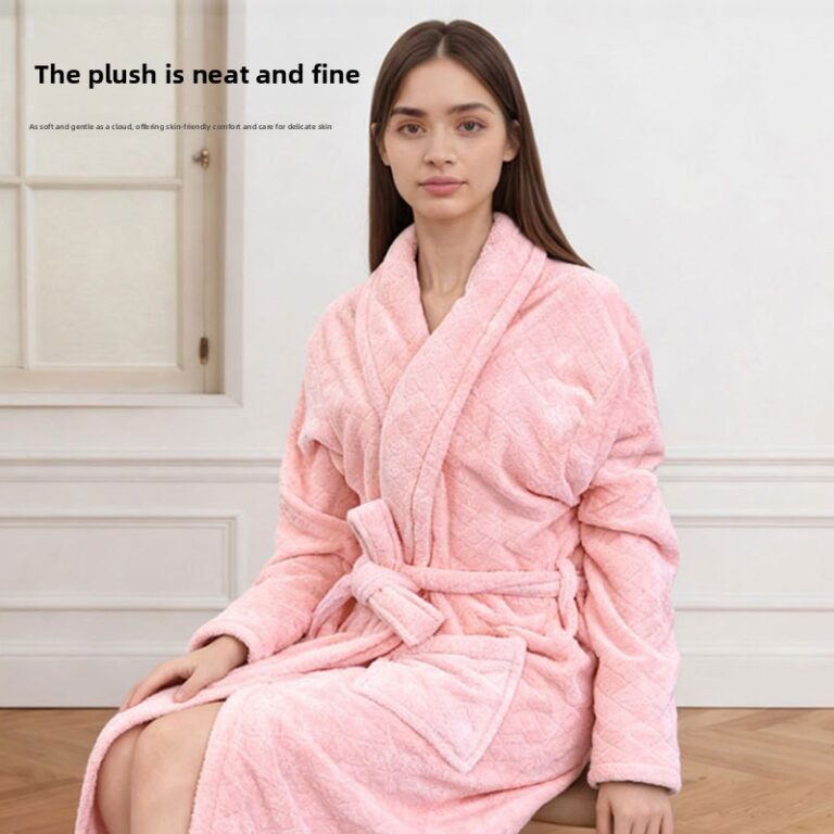 CHINEE-Womens-oversized-and-thickened-bathrobe-with-ties-absorbent-suitable-for-autumn-and-winter-home-use-sleep-robe
