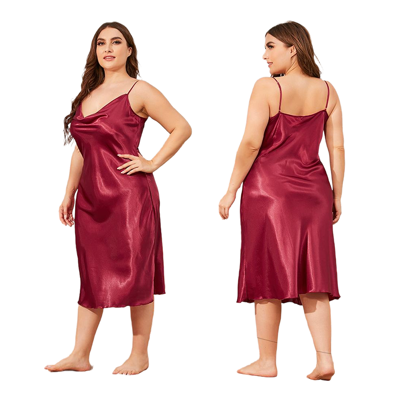 CHINEE XL to 3XL Plus Size Ladies Sleepwear Summer Swing Collar Satin Nightgown Sleeveless Women's Loose Nightdress