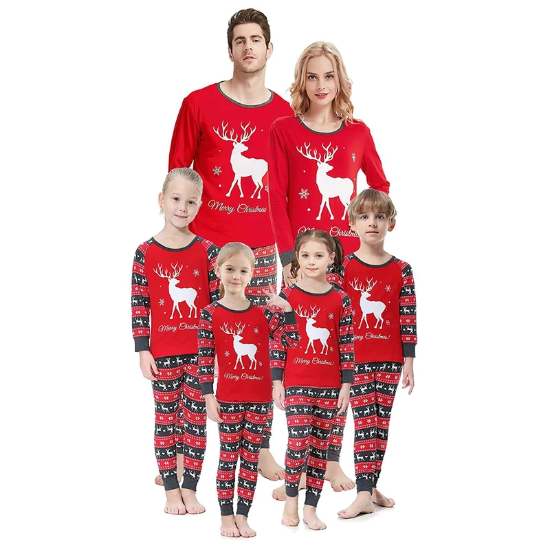 CHINEE Xmas Family Christmas Pajamas Sets Elastic Waist Front Logo Spring Long Sleeve Matching for Women Men Kids Couples
