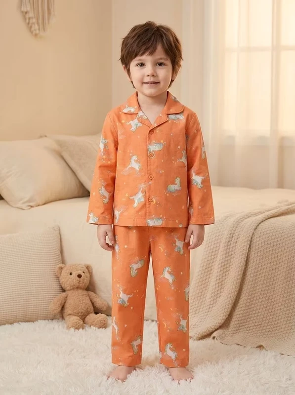 CHINEE Yellow Fruit Print Baby Bodysuit Pajama Set Long Sleeve Cotton Blend Sleepwear for Home Use