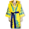 CHINEE Yellow Unisex Polyester Robe With Blue Floral Print And Hood Fashion Bathrobe