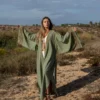 CHINEE Yoga Cotton Kimono Dress Meditation Robe Lace Natural Waist Vintage Women's Layering Piece for Ceremony and Festival Wear