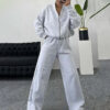 CHINEE ZXPFSL Women's 2 Piece Outfit Zip up Cropped Jacket and Wide Leg Pants Set Casual Loungewear Tracksuit