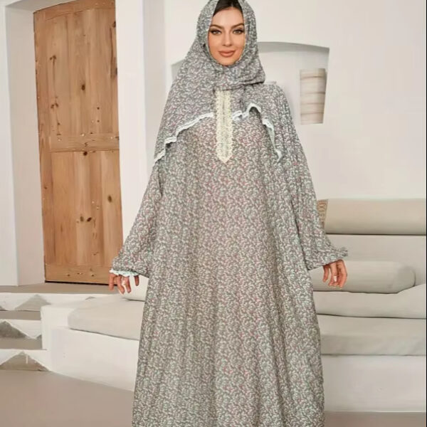 CHINEE Zifeng OEM New Fashion Muslim Dubai Arab Middle Eastern Lady's Lace Hooded Printed Dress Prayer Robe