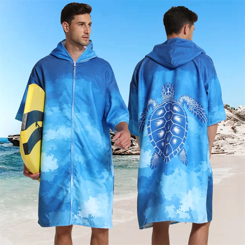 CHINEE Zipper up Changing Robe with Hood Quick Dry Changing Towel for Surfing Beach Swim Outdoor Sports Men Wearable Beach Towel