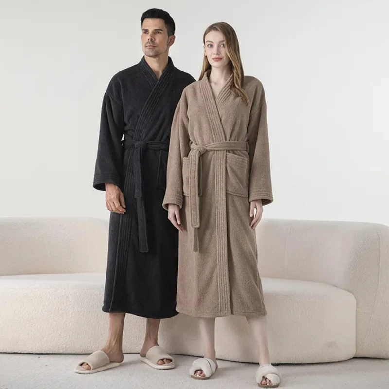 CHINEE high quality 100% Polyester Coral Fleece Couple Bath Gown Bathrobe Ladies Super Soft and Warm Solid Color Robe