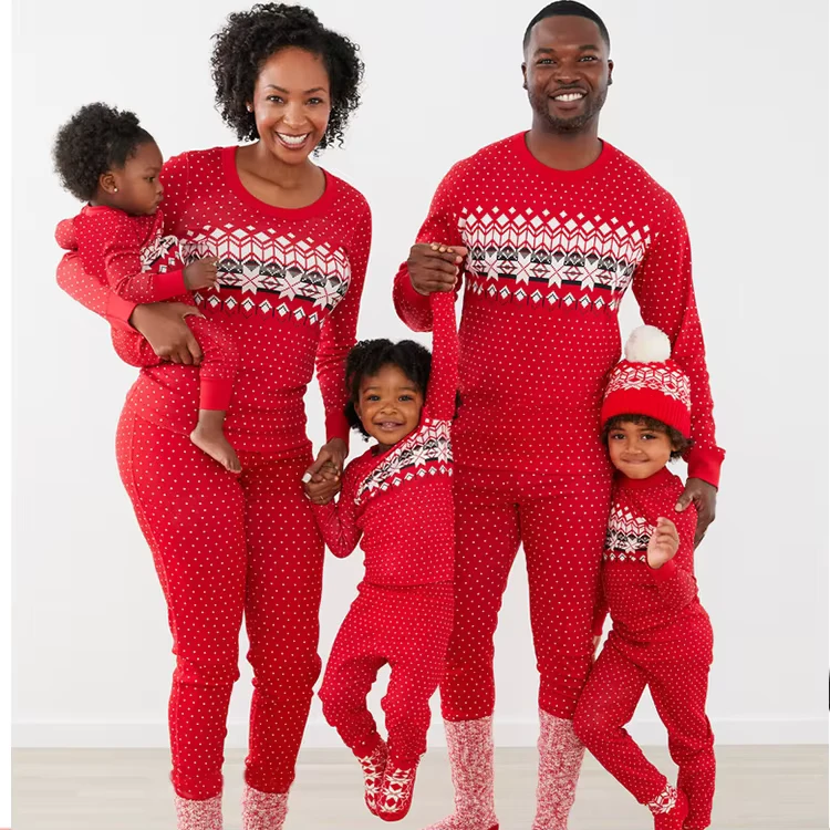 CHINEE-in-Stock-Mommy-and-Me-Milk-Silk-Clothes-Set-Retro-Geometry-Family-Matching-Christmas-Pajamas-Outfit