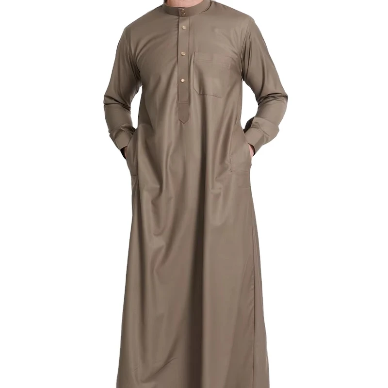 CHINEE men Hand Embroidered Robe Men's Casual Thobe Short Sleeves Breathable Loose Ankle Length