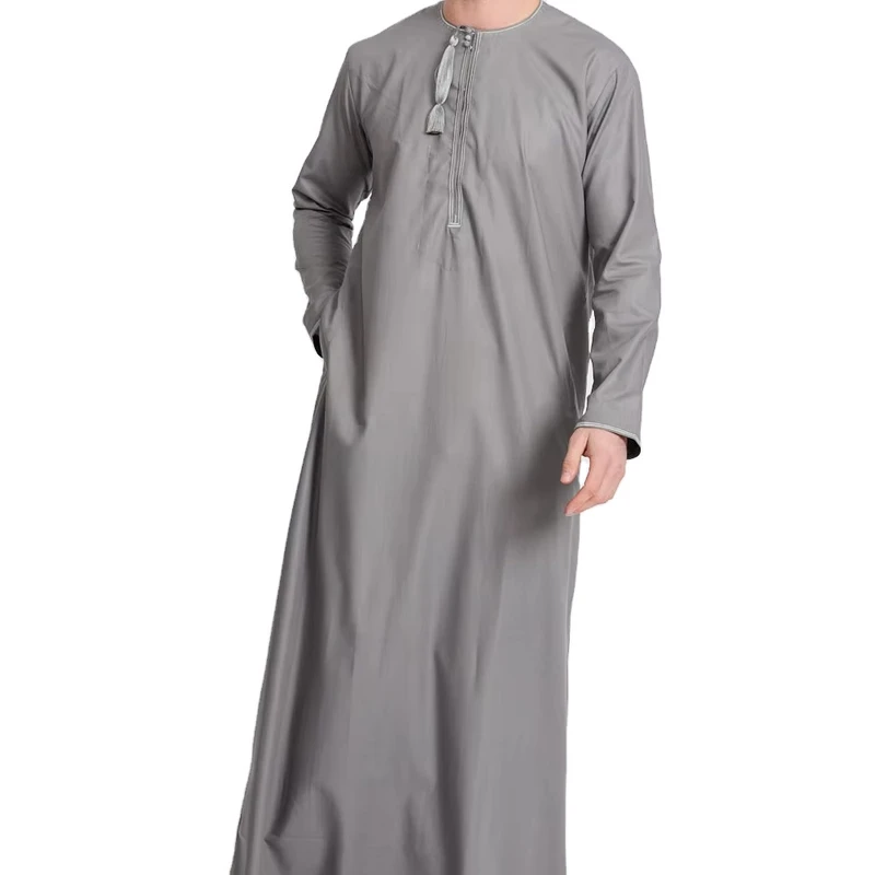 CHINEE men Hand Embroidered Robe Polyester XXL Men's Casual Thobe Short Sleeves Breathable Loose Ankle Length