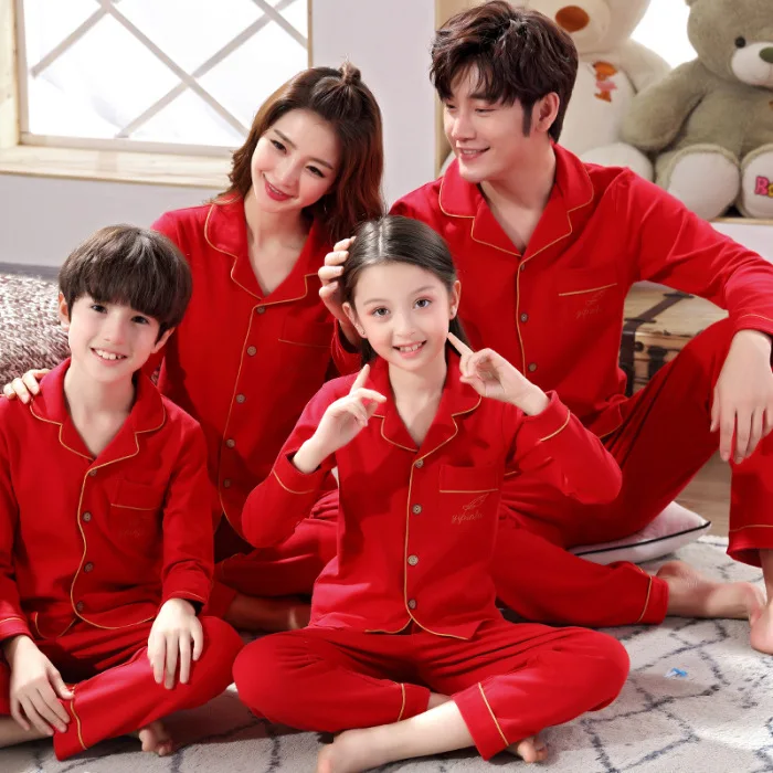 100-Cotton-Breathable-Casual-Red-Family-Matching-Kids-Boys-Girls-Women-Pajamas-Set-Sleepwear-Custom-Print-Loungewear