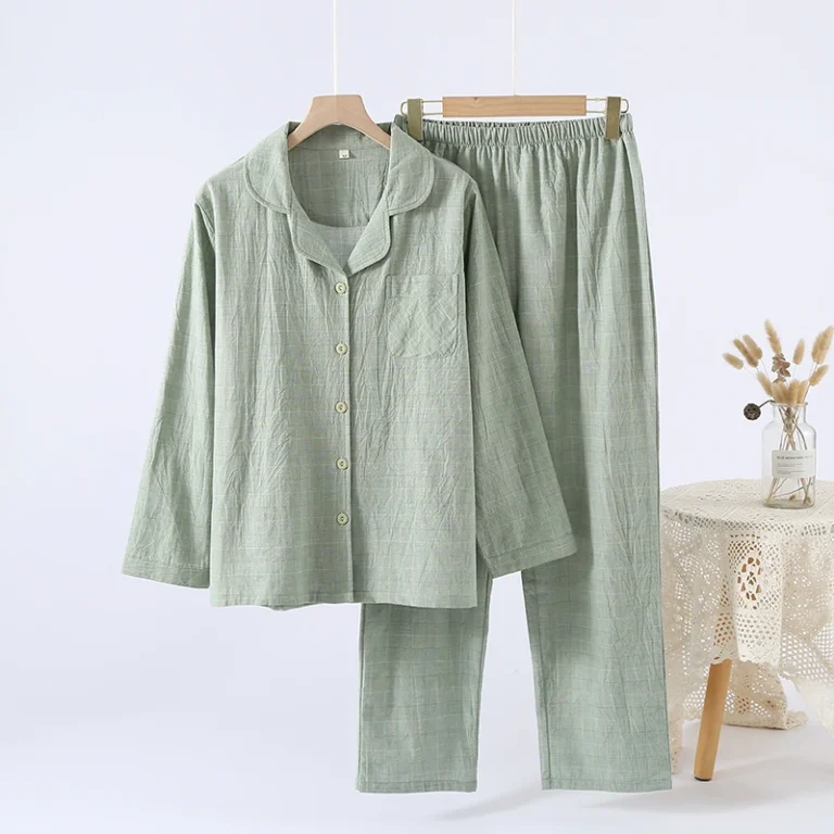 100-Cotton-Couple-Long-Sleeved-Pajamas-Set-Breathable-Soft-Elastic-Waist-Daily-Life-Home-Wear-Mens-Womens-Sleepwear