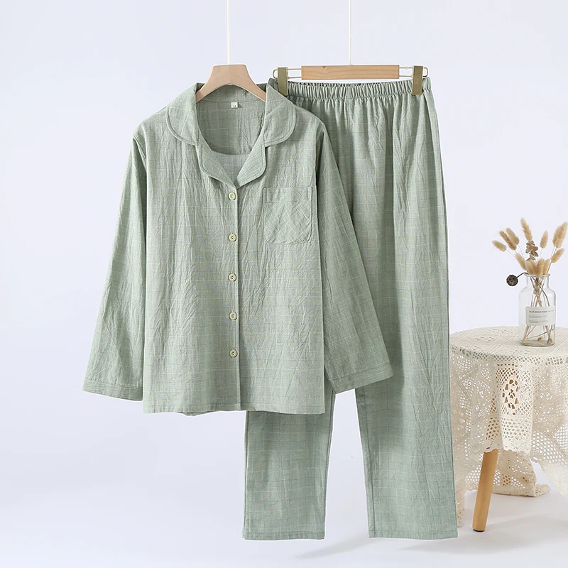 100% Cotton Couple Long-Sleeved Pajamas Set Breathable Soft Elastic Waist Daily Life Home Wear Men's Women's Sleepwear