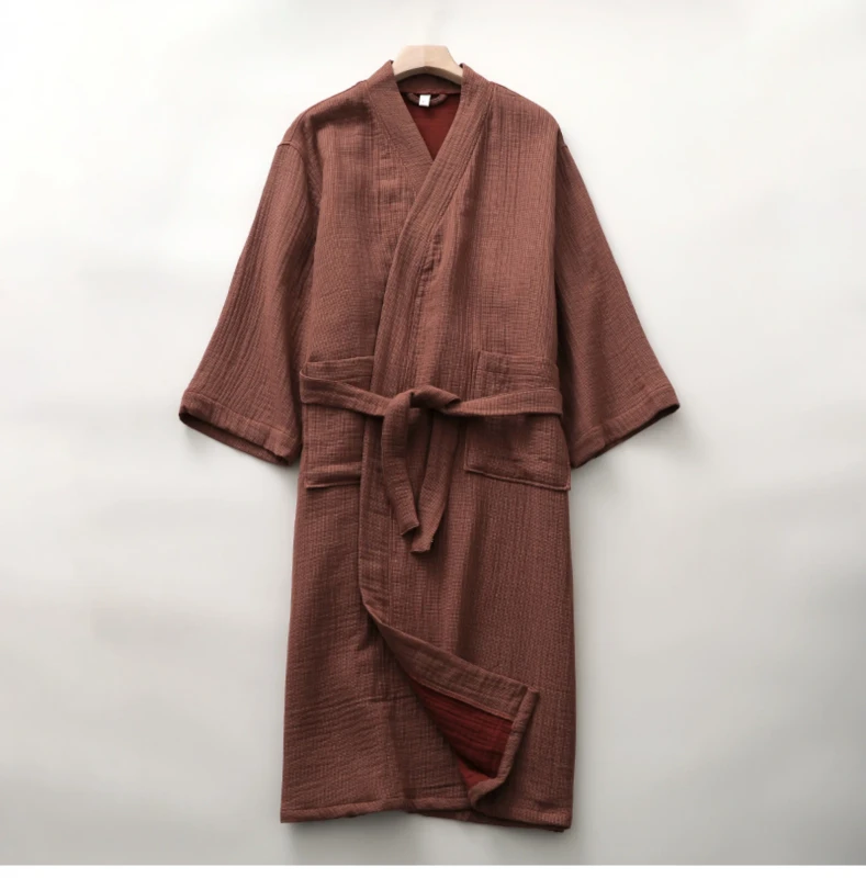 100% Cotton Gauze Bathrobe for Men and Women Thick Winter Hotel Style Kimono Robe with Wide Belt Couples Home Spa Robe