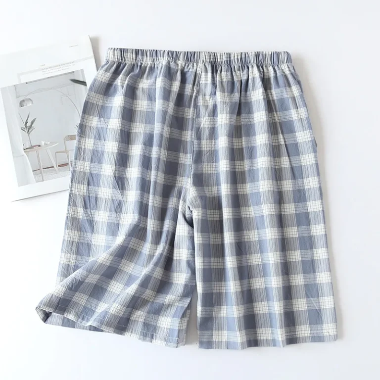100-Cotton-Mens-Breathable-Plaid-Pajama-Shorts-Casual-Home-Sleep-Bottoms-Plus-Size-Comfortable-Loose-Fit-Knitted-Fabric