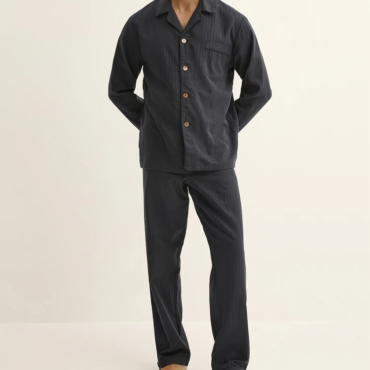 100% Cotton Men's Pyjamas Long Sleeve Sleepwear Button up Shirt and Pant Mens Pajama Set Sustainable Men Clothes