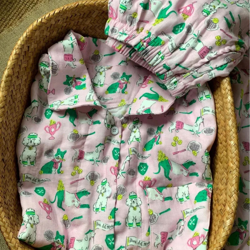 100% Cotton New Sleepwear Women Long Print Plus Size Custom Label Breathable Women's Pajamas Two piece Set