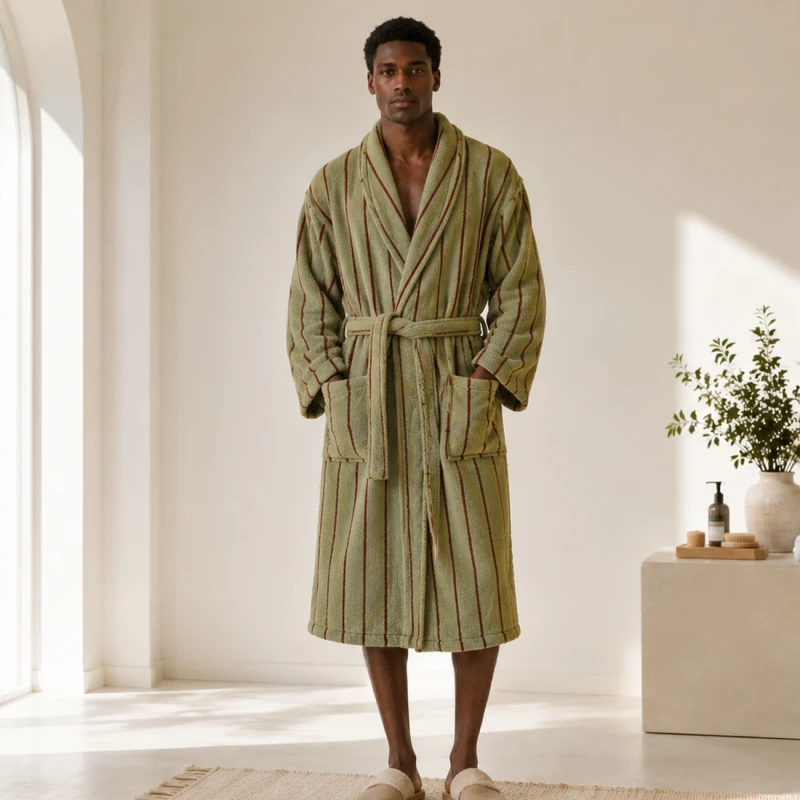 100% Cotton Pajamas for Spring Summer Autumn Men's Spa Bathrobe Custom Unisex Robe Elegant Terry