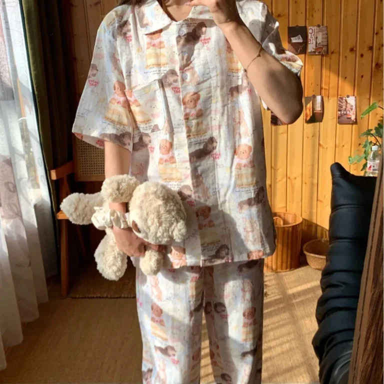 100-Cotton-Sleepwear-Women-Long-Print-Plus-Size-Custom-Label-Breathable-Womens-Pajamas-Two-Piece-Set