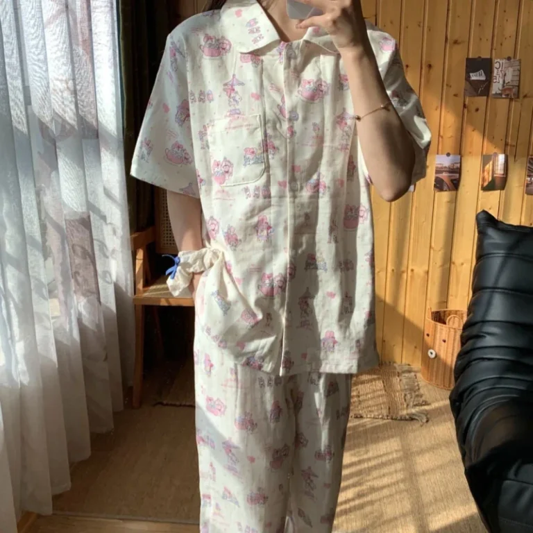 100-Cotton-Sleepwear-Women-Long-Print-Plus-Size-Custom-Label-Breathable-Womens-Pajamas-Two-piece-Set