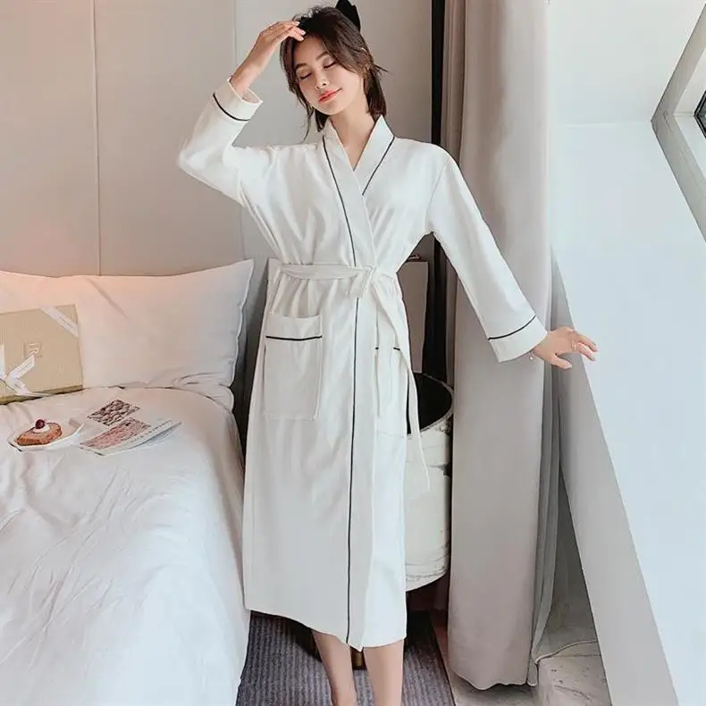 100% Cotton Winter Solid Drawstring Women's Bridesmaid Wedding Sleepwear Home Wear Robe