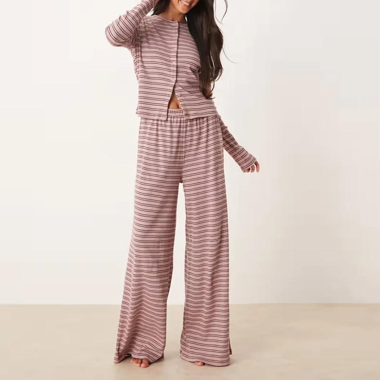 100-Cotton-Womens-Loungewear-Organic-Button-up-Shirt-and-Pant-Set-Custom-Womens-Homewear-Sustainable-Women-Sleepwear